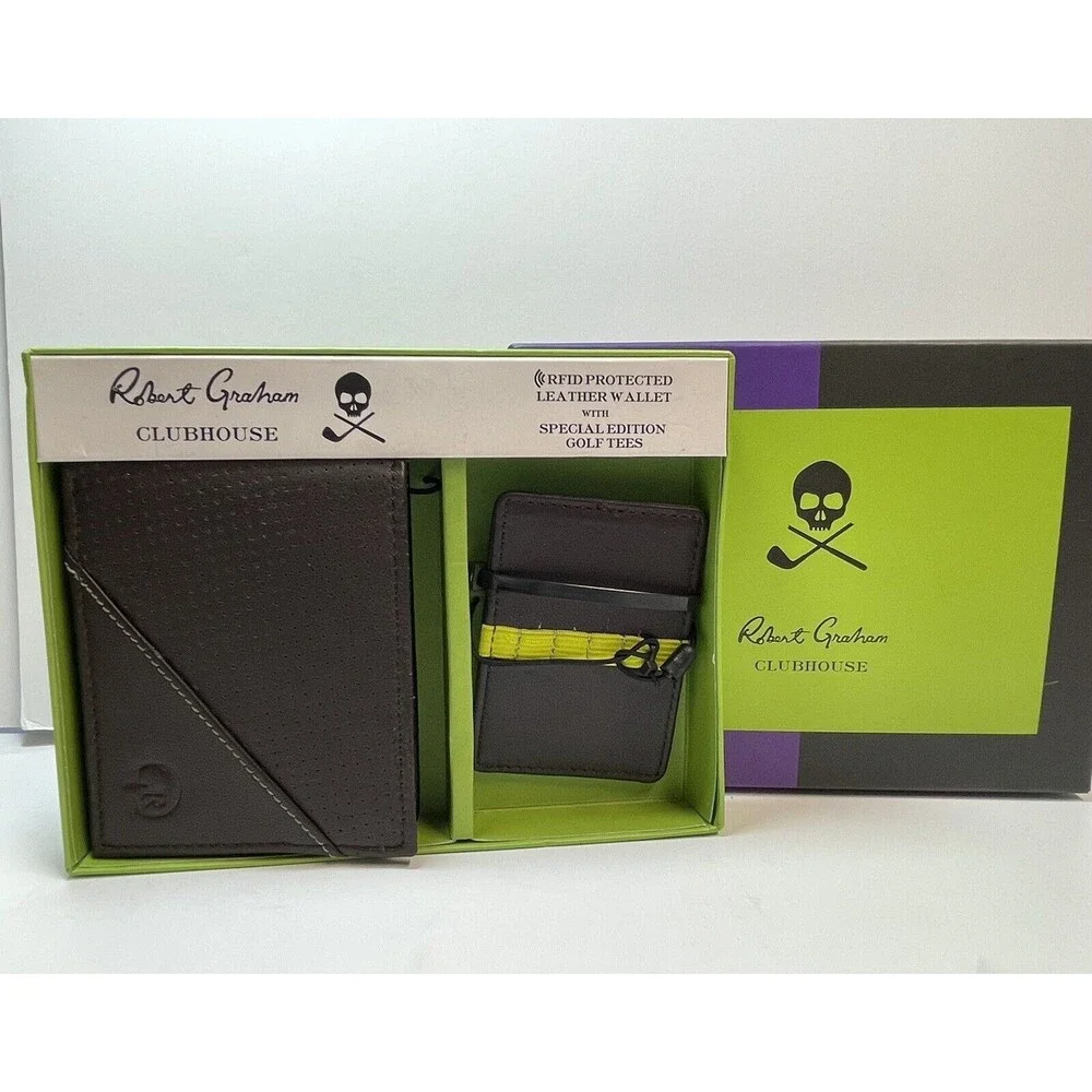 Robert Graham Clubhouse Leather Wallet & Gold Tee Holder (Missing Tees) New